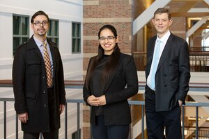 Researchers Manuel Hernandez, left, Rachneet Kaur and Richard Sowers  |  Photo by L. Brian Stauffer