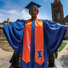 Alma Mater in graduation attire.